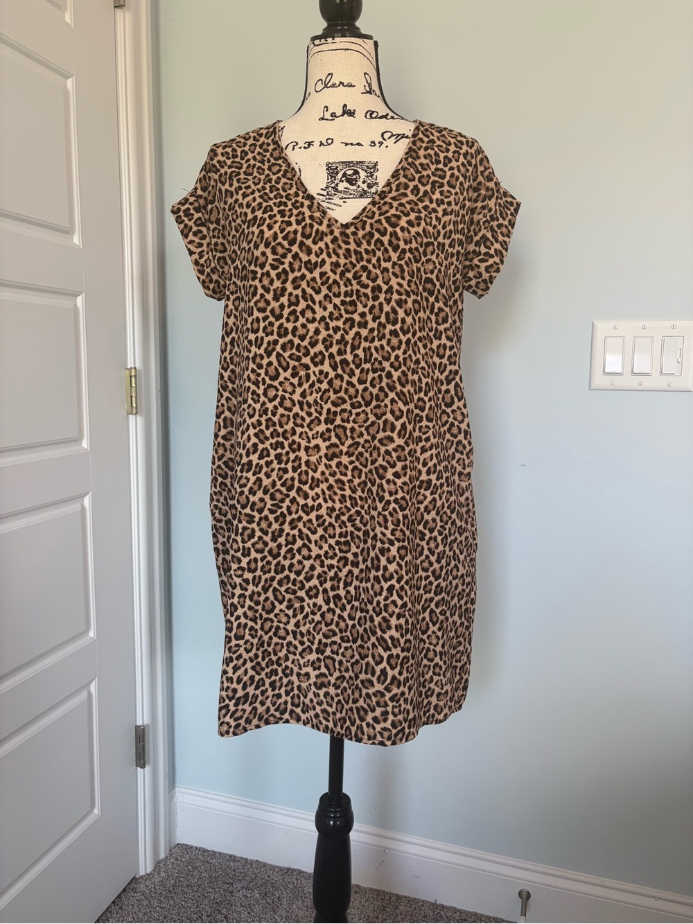 entro Leopard Print V-Neck Dress in Brown and Black
